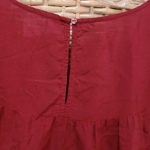 Maroon Old Navy Xl Peasant Top Elastic Cuffs Battenburg Look Bodice Boho Career - Picture 8 of 8